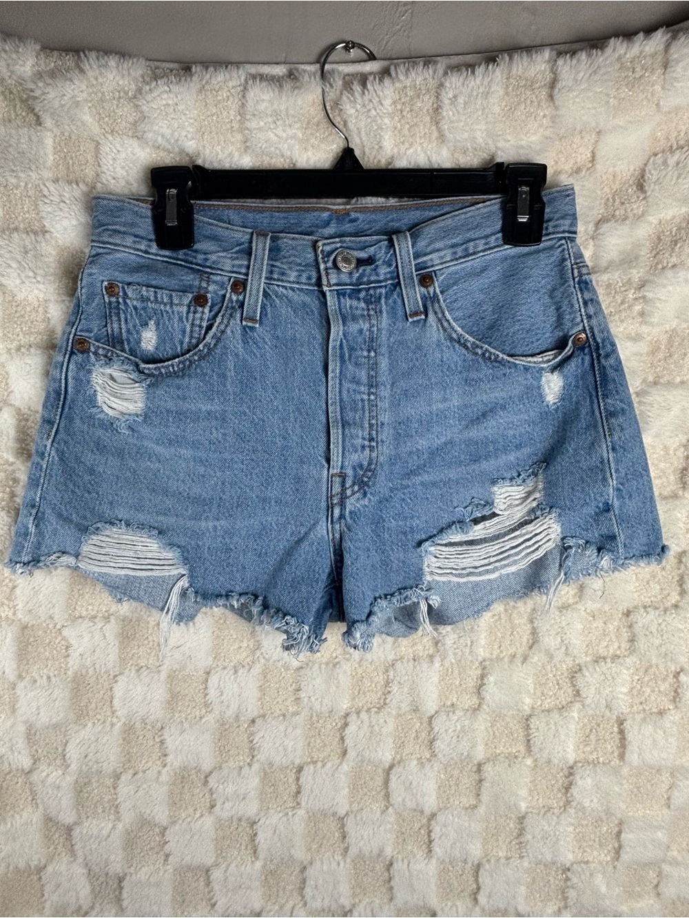 Levi’s 501 High-Waist Distressed Denim Shorts - Light Blue size 27